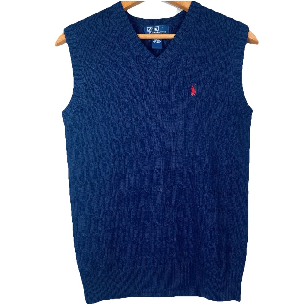 Polo Ralph Lauren Youth Sweater Vest Cable Knit Pony Logo Embroidered L (14-16)